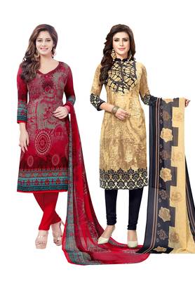 Multicolor Printed Synthetic Unstitched Salwar Set 2 With Dupatta 1