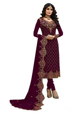 Purple Embroidered Faux Georgette Salwar 1