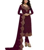 Purple Embroidered Faux Georgette Salwar