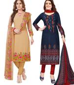 Multicolor Printed Synthetic Unstitched Salwar Set 2 With Dupatta
