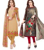 Multicolor Printed Synthetic Unstitched Salwar Set 2 With Dupatta