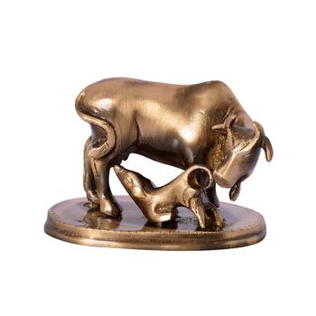 Brass Kamdhenu Cow and Calf Sculpture 1