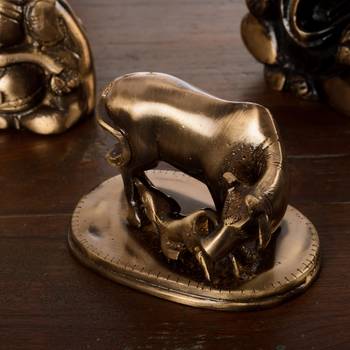 Brass Kamdhenu Cow and Calf Sculpture 2