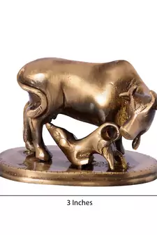 Brass Kamdhenu Cow and Calf Sculpture
