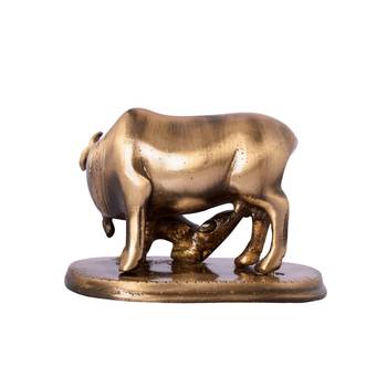 Brass Kamdhenu Cow and Calf Sculpture 4