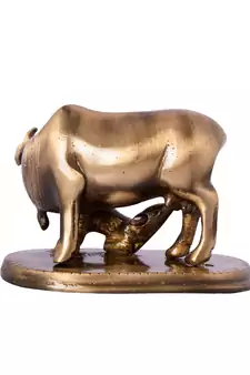 Brass Kamdhenu Cow and Calf Sculpture