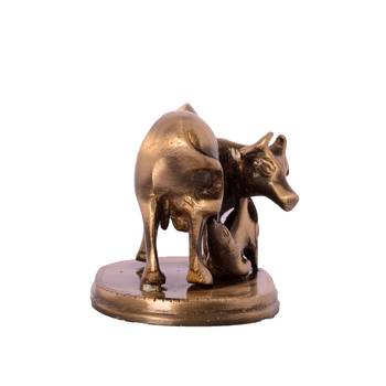 Brass Kamdhenu Cow and Calf Sculpture 5