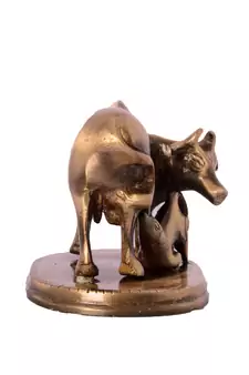 Brass Kamdhenu Cow and Calf Sculpture
