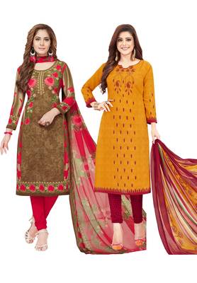 Multicolor Printed Synthetic Unstitched Salwar Set 2 With Dupatta 1