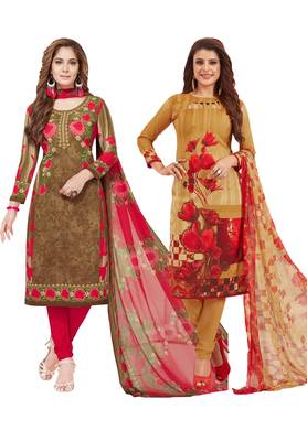 Multicolor Printed Synthetic Unstitched Salwar Set 2 With Dupatta 1