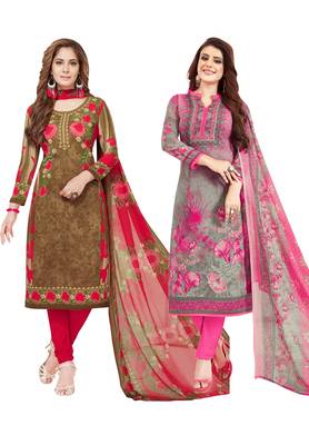 Multicolor Printed Synthetic Unstitched Salwar Set 2 With Dupatta 1