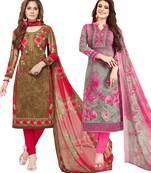 Multicolor Printed Synthetic Unstitched Salwar Set 2 With Dupatta