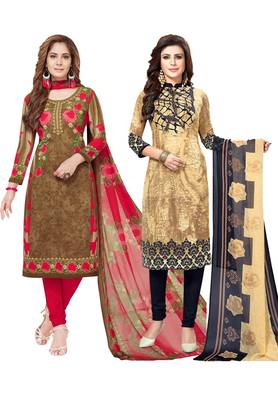 Multicolor Printed Synthetic Unstitched Salwar Set 2 With Dupatta 1