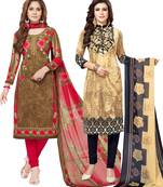 Multicolor Printed Synthetic Unstitched Salwar Set 2 With Dupatta