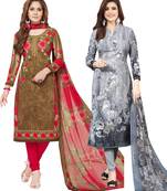 Multicolor Printed Synthetic Unstitched Salwar Set 2 With Dupatta