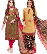 Multicolor Printed Synthetic Unstitched Salwar Set 2 With Dupatta