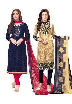 Multicolor Printed Synthetic Unstitched Salwar Set 2 With Dupatta 1