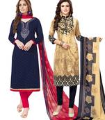 Multicolor Printed Synthetic Unstitched Salwar Set 2 With Dupatta