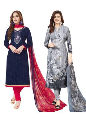 Multicolor Printed Synthetic Unstitched Salwar Set 2 With Dupatta 1