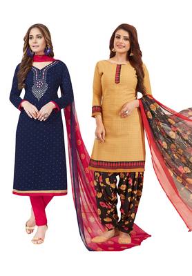 Multicolor Printed Synthetic Unstitched Salwar Set 2 With Dupatta 1
