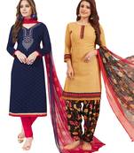 Multicolor Printed Synthetic Unstitched Salwar Set 2 With Dupatta