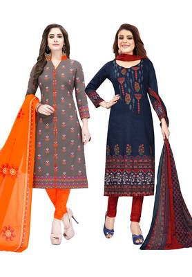 Multicolor Printed Synthetic Unstitched Salwar Set 2 With Dupatta 1