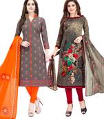 Multicolor Printed Synthetic Unstitched Salwar Set 2 With Dupatta