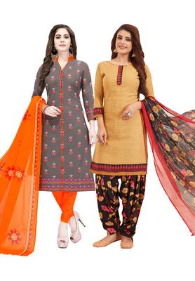 Multicolor Printed Synthetic Unstitched Salwar Set 2 With Dupatta 1