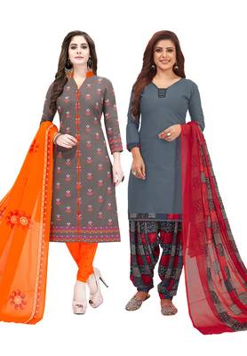 Multicolor Printed Synthetic Unstitched Salwar Set 2 With Dupatta 1