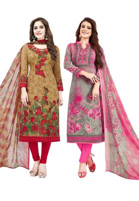 Multicolor Printed Synthetic Unstitched Salwar Set 2 With Dupatta 1
