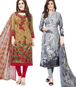 Multicolor Printed Synthetic Unstitched Salwar Set 2 With Dupatta