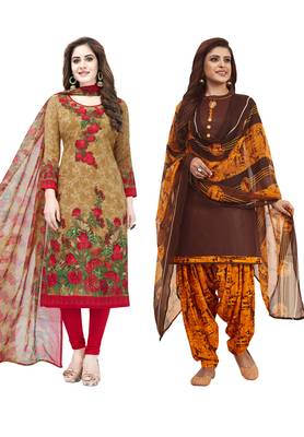 Multicolor Printed Synthetic Unstitched Salwar Set 2 With Dupatta 1
