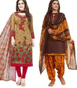 Multicolor Printed Synthetic Unstitched Salwar Set 2 With Dupatta
