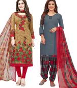 Multicolor Printed Synthetic Unstitched Salwar Set 2 With Dupatta