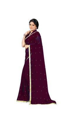 Wine Plain Georgette Saree With Blouse 2