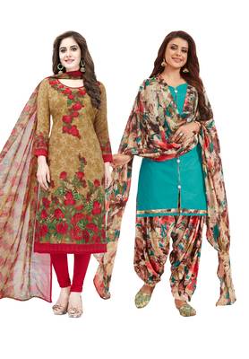 Multicolor Printed Synthetic Unstitched Salwar Set 2 With Dupatta 1