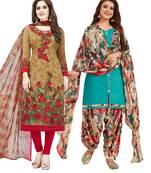 Multicolor Printed Synthetic Unstitched Salwar Set 2 With Dupatta