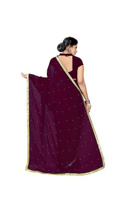 Wine Plain Georgette Saree With Blouse 3