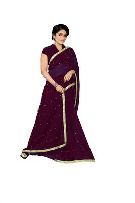 Wine Plain Georgette Saree With Blouse 5