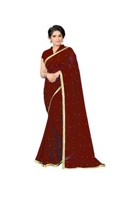 Red Plain Georgette Saree With Blouse 1