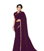 Wine Plain Georgette Saree With Blouse