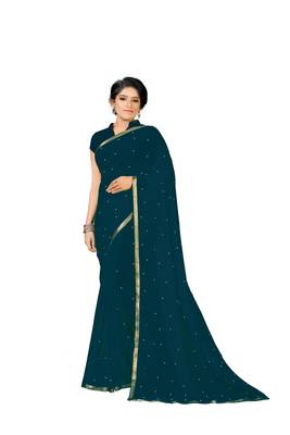 Sky-Blue Plain Georgette Saree With Blouse 1