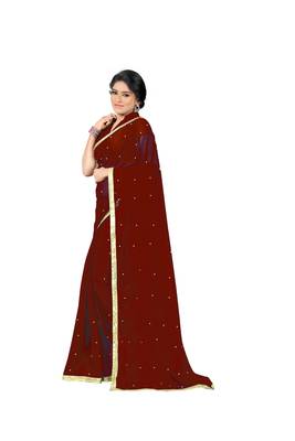 Red Plain Georgette Saree With Blouse 2