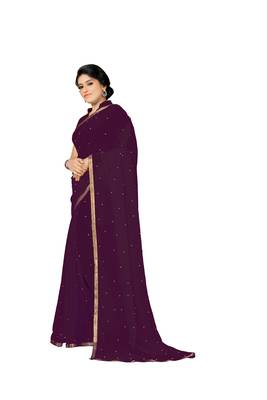 Wine Plain Georgette Saree With Blouse 2