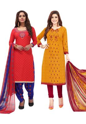 Multicolor Printed Synthetic Unstitched Salwar Set 2 With Dupatta 1