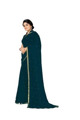 Sky-Blue Plain Georgette Saree With Blouse 2
