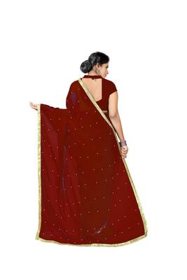 Red Plain Georgette Saree With Blouse 3