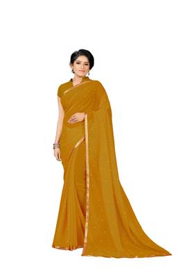 Mustard Plain Georgette Saree With Blouse 1