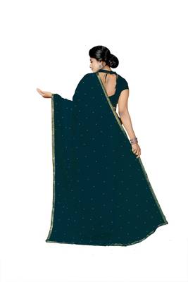 Sky-Blue Plain Georgette Saree With Blouse 3