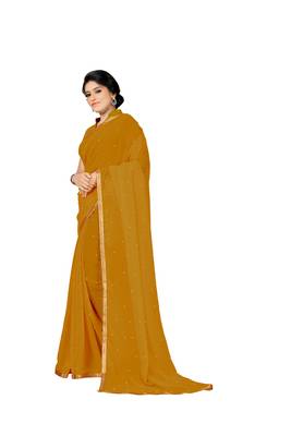 Mustard Plain Georgette Saree With Blouse 2